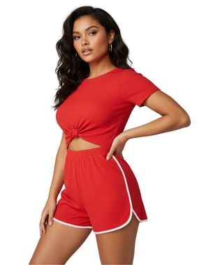Ribbed Knot Crop Top & Shorts Romper